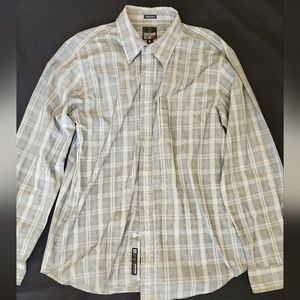 Men's Large Anchor Blue vintage slim fit long sleeve button up dress shirt